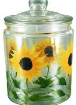 Glass Jar Canister Hand Painted Yellow Sun Flowers 68 oz