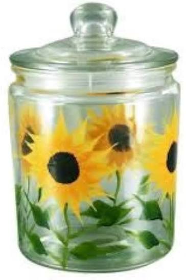 Glass Jar Canister Hand Painted Yellow Sun Flowers 68 oz