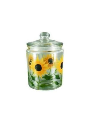 Glass Jar Canister Hand Painted Yellow Sun Flowers 68 oz
