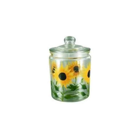 Glass Jar Canister Hand Painted Yellow Sun Flowers 68 oz