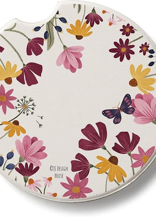 Car Coaster - Blooming Boarder - for Vehicle Cup Holder 2.6” Diameter Manufactured in The USA
