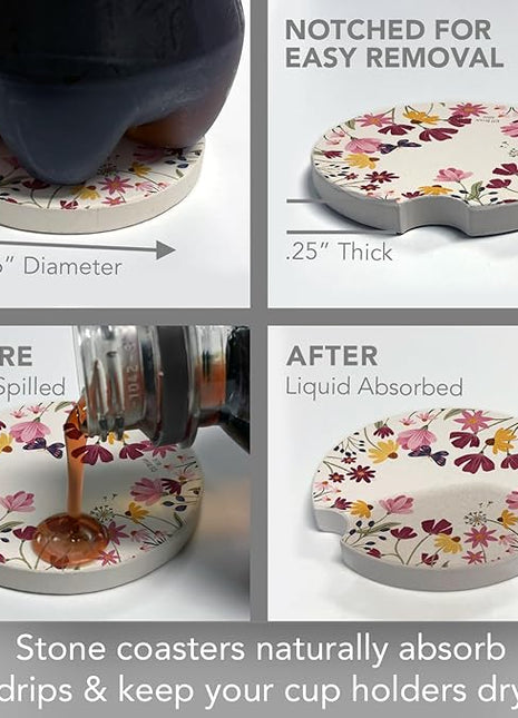 Car Coaster - Blooming Boarder - for Vehicle Cup Holder 2.6” Diameter Manufactured in The USA