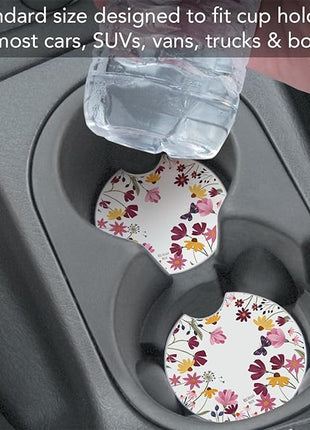Car Coaster - Blooming Boarder - for Vehicle Cup Holder 2.6” Diameter Manufactured in The USA