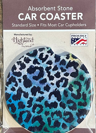 Ceramic Car Coaster - Leopard Blues