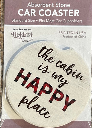 Ceramic Car Coaster - The Cabin Is My Happy Place