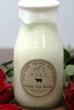 Milk Bottle Candle Fresh Cut Roses