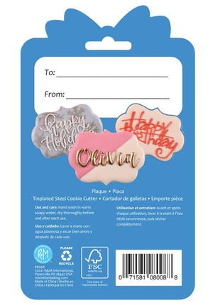 Plaque Cookie Cutter 3.5″ Carded