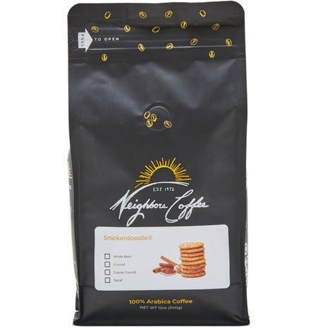 Neighbors Coffee Roasters Snickerdoodle Coffee | Cinnamon Sugar Cookie Flavored Medium Roast Coffee | Whole Bean or Ground | 1/2 lb & 1 lb Bags