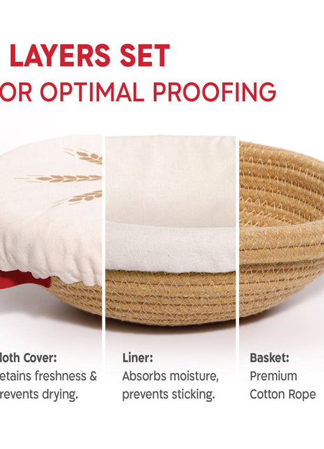 KneadAce Round Cotton Rope Proofing Basket, Solid 9 Inch