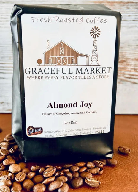 Graceful Market Almond Joy Amaretto Coffee | Chocolate, Coconut & Amaretto Flavored Medium Roast Coffee | Whole Bean or Ground | 12 oz Bag