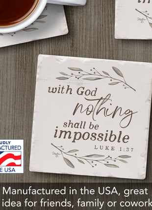 With God Single Absorbent Stone Tumbled Tile Coaster