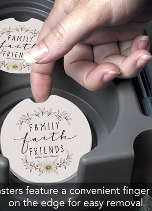 "Family Faith Friends" Absorbent Stone Car Coaster 1pk