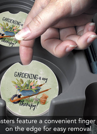 Gardening Is My Therapy Absorbent Stone Car Coaster 1 Pk