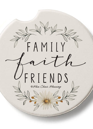 "Family Faith Friends" Absorbent Stone Car Coaster 1pk