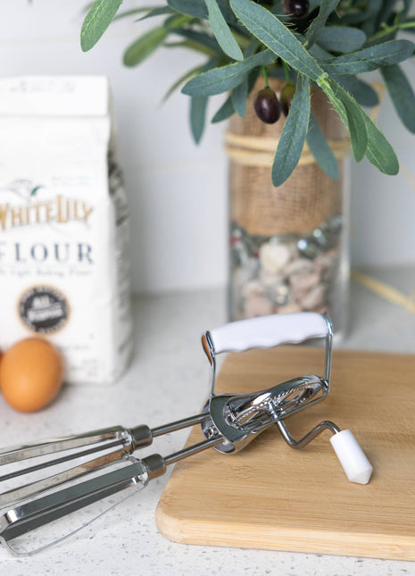 Fox Run Stainless Steel Manual Hand Mixer, White, 10" x 5"
