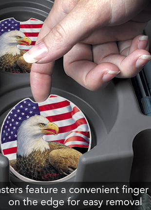 Eagle & Flag Absorbent Stone Car Coaster 1 Pk