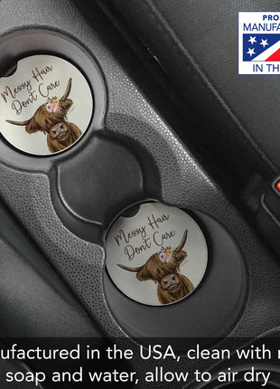 "Messy Hair Cow" Absorbent Stone Car Coaster 1pk