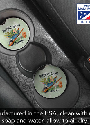 Gardening Is My Therapy Absorbent Stone Car Coaster 1 Pk