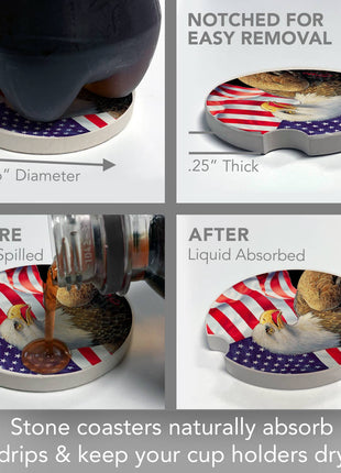 Eagle & Flag Absorbent Stone Car Coaster 1 Pk