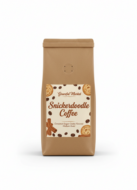 Graceful Market Snickerdoodle Coffee | Cinnamon Sugar Cookie Flavored Medium Roast Coffee | Whole Bean or Ground | 12 oz Bag