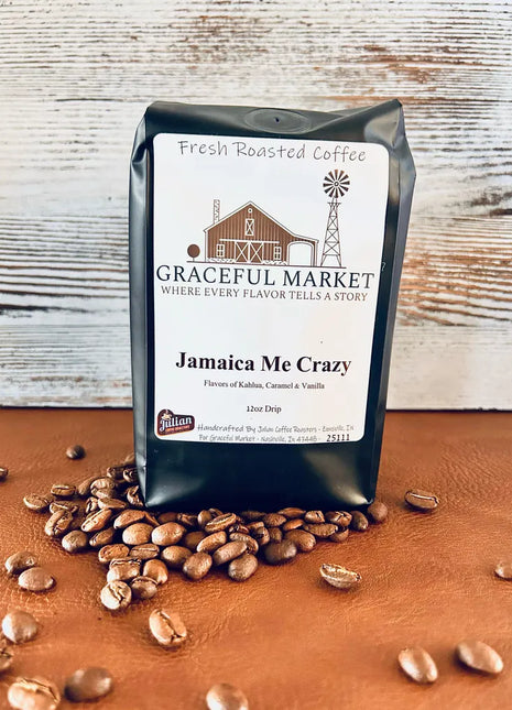 Graceful Market Jamaica Me Crazy Coffee | Kahlua, Caramel & Vanilla Flavored Medium Roast Coffee | Whole Bean or Ground | 12 oz Bag